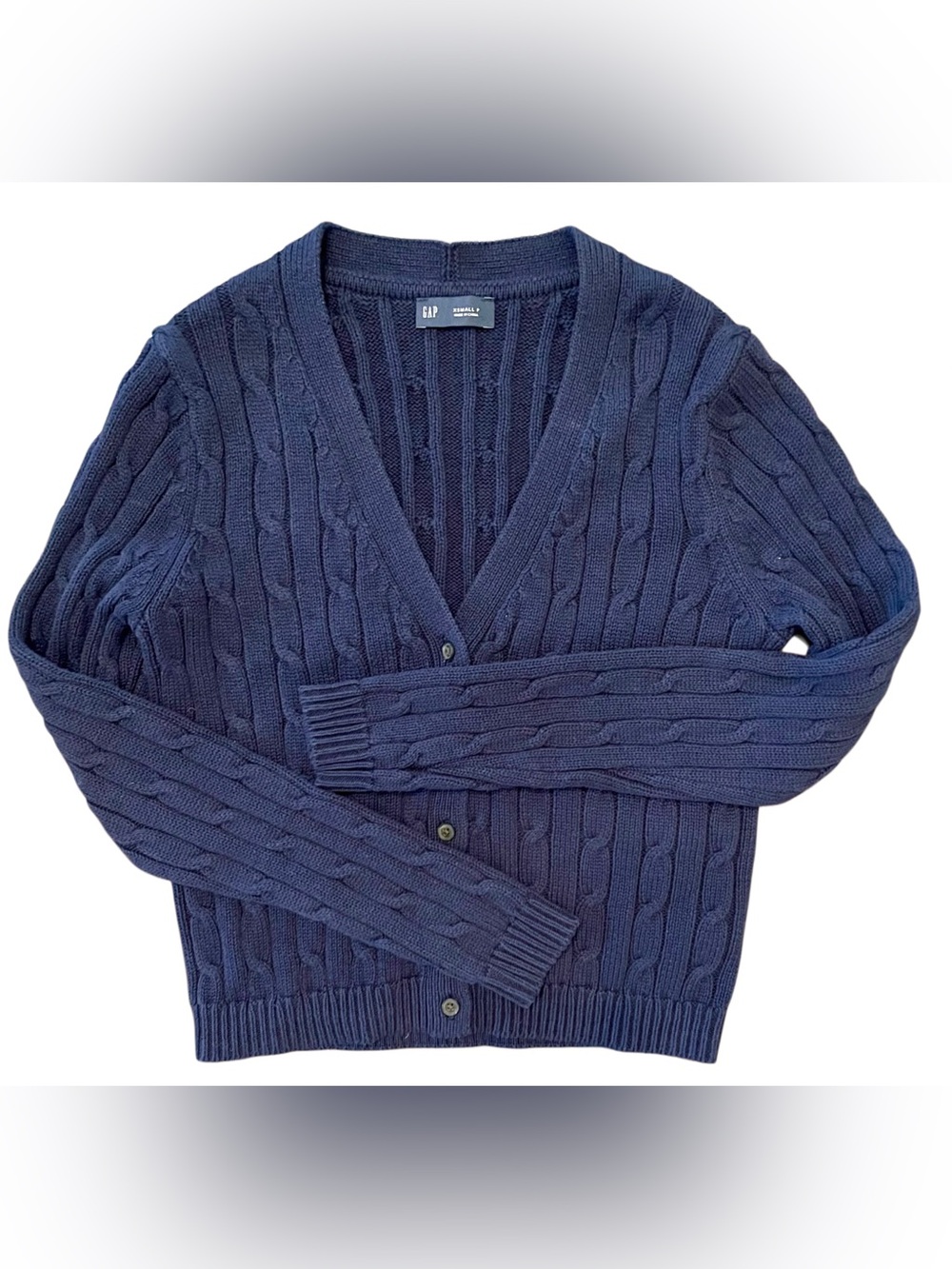 Gap Cable Knit Cardigan Sweater Navy Blue XS Petite 100% Cotton